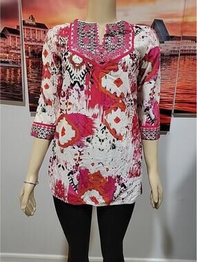 Kas New York embellished neckline poly silk XS tunic blouse oversized #C